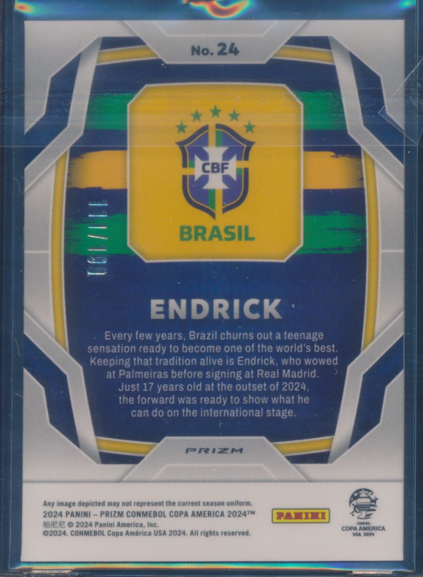 2024 Panini Prizm Conmebol COPA America Endrick #24 Brazil Rookie Blue Wave /199