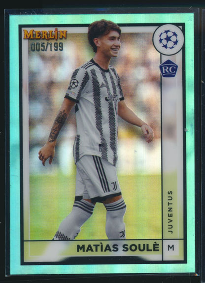 2023 Topps Chrome Merlin UEFA #80 Matias Soule Aqua Hobby Refractor /199 RC