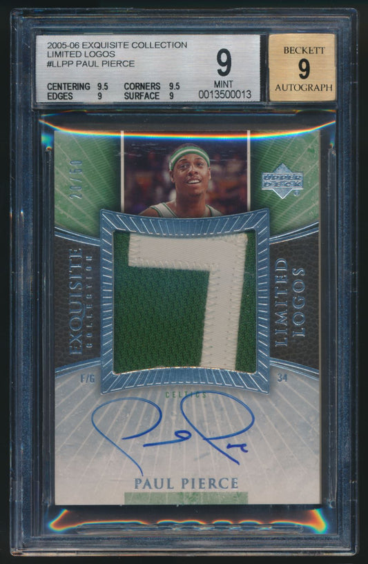 2005-06 Exquisite Collection #LLPP Paul Pierce Autographs Beckett 9/9 Exquisite Collection 20/50