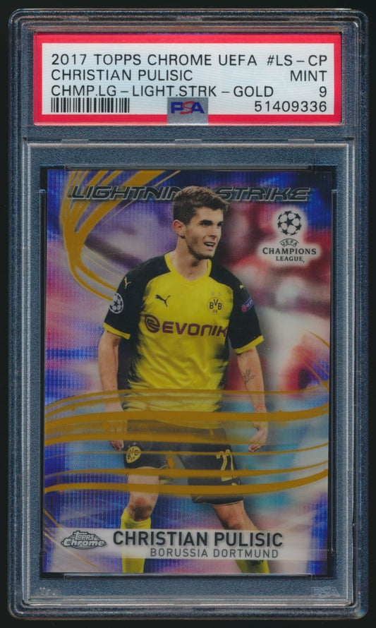 CHRISTIAN PULISIC 2017 TOPPS CHROME LIGHTNING STRIKE GOLD REFRACTR RC /50 PSA 9