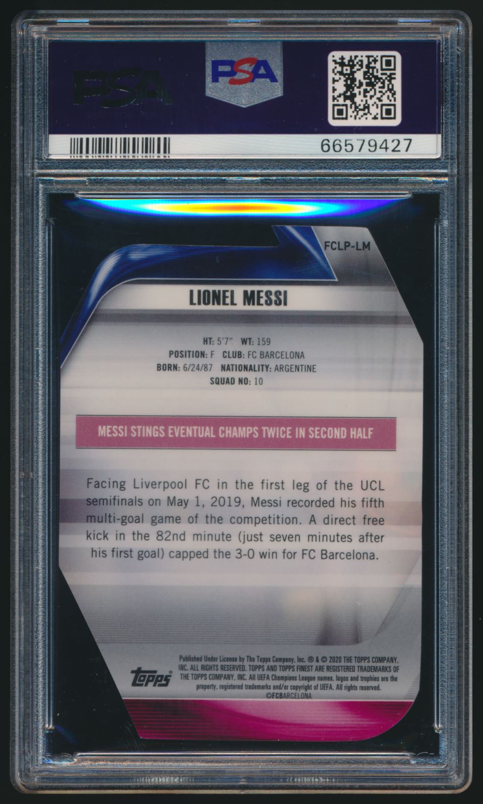 2019-20 Topps Finest UCL Champions League Performers Lionel Messi PSA 9 #FCLP-LM