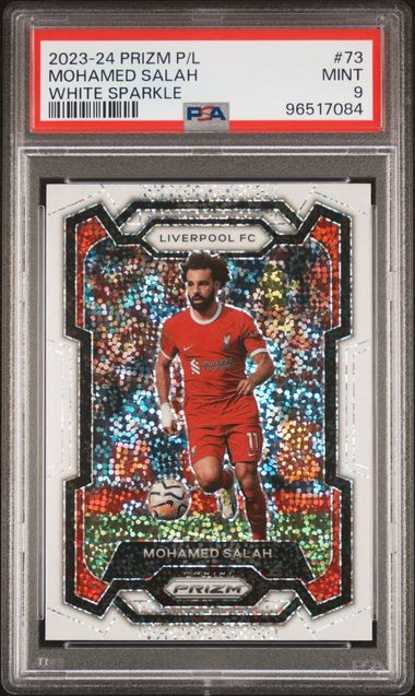 2023-24 Panini Prizm Premier League White Sparkle Mohamed Salah #73 PSA 9 POP 4