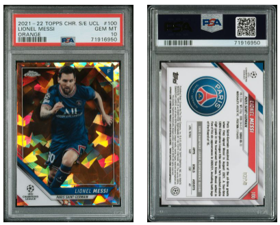 LIONEL MESSI 2021-22 Topps Chrome UCC #100 Soccer Sapphire Orange 02/50 Pop 14