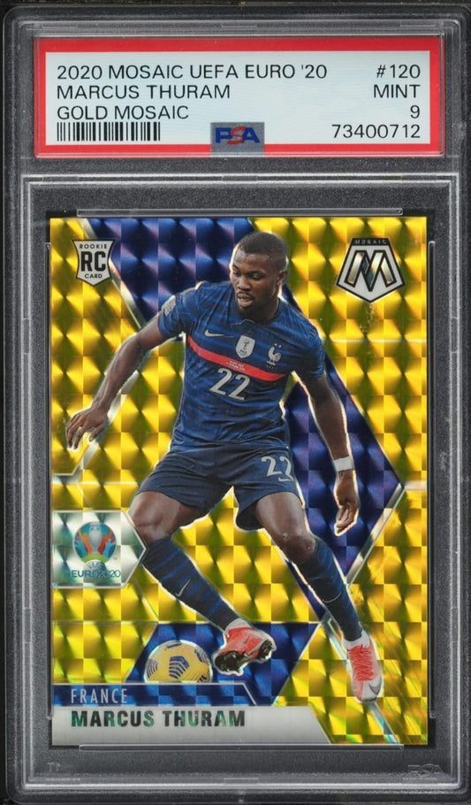 2020-21 Panini Mosaic UEFA Euro #120 Rookie Marcus Thuram Gold /10 PSA 9