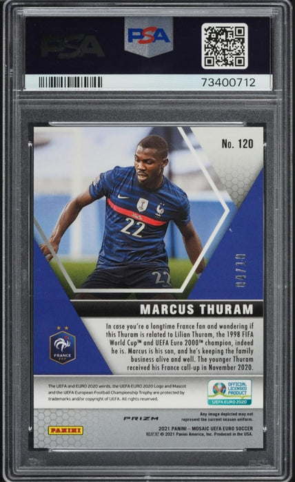 2020-21 Panini Mosaic UEFA Euro #120 Rookie Marcus Thuram Gold /10 PSA 9