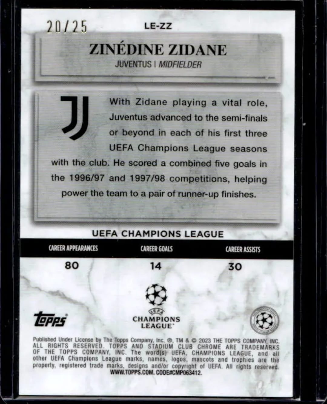 2023-24 Topps UEFA Champions League NO LE-ZZ Zinedine Zidane /25 Stadium ChromeClub