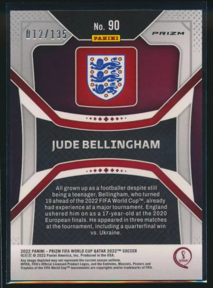 2022-23 Panini Prizm Fifa World Cup No. 90 Jude Bellingham Blue Refractor /135