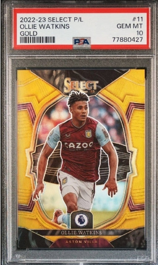 2022-23 Panini Prizm Select Premier League Soccer #11 Ollie Watkins-Gold PSA 10 /10