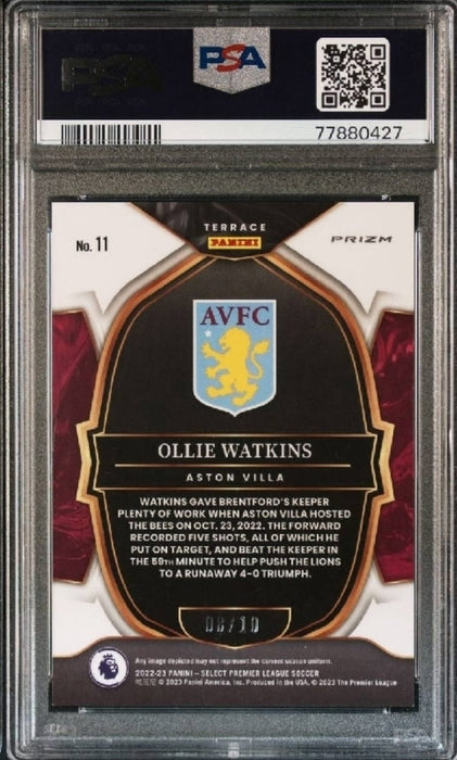 2022-23 Panini Prizm Select Premier League Soccer #11 Ollie Watkins-Gold PSA 10 /10