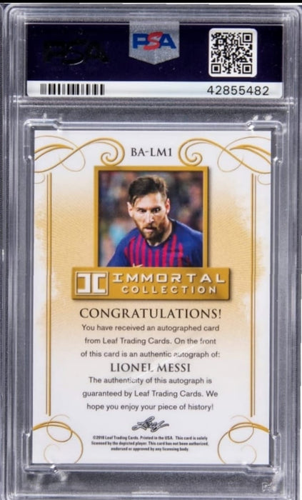 2018-19 Leaf Soccer Immortal Collection #LM1 Lionel Messi Autograph 10 PSA 9 /10