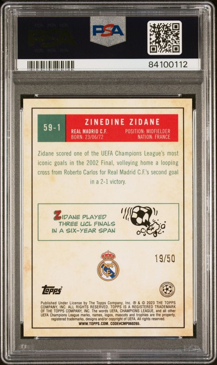 2022-23 Topps Chrome UCC Zinedine Zidane #59-1 Gold Refractor 1959 PSA 9 /50