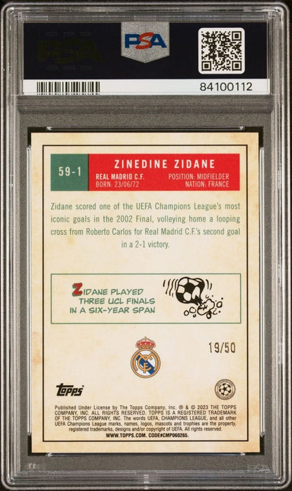 2022-23 Topps Chrome UCC Zinedine Zidane #59-1 Gold Refractor 1959 PSA 9 /50