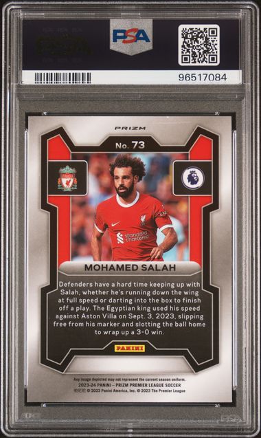 2023-24 Panini Prizm Premier League White Sparkle Mohamed Salah #73 PSA 9 POP 4