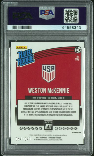 2018-19 Donruss Optic Rated Rookie Aqua Ref /149 PSA 9 USA #199 Weston McKennie