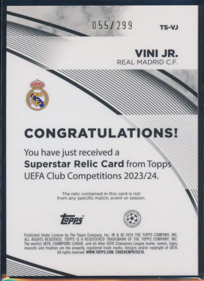 2023-24 Topps UEFA Competitions VINI JR Match Worn Patch Purple /299 Brazil TS-VJ