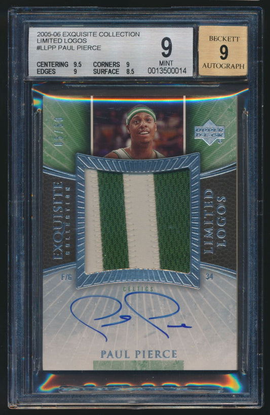 2005-06 Exquisite Collection #LLPP Paul Pierce Autographs Beckett 9/9 Exquisite Collection 05/50