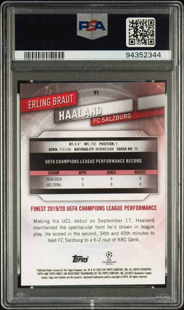 2019 Topps Finest Erling Braut Haaland Rookie RC Salzburg Manchester City PSA 9