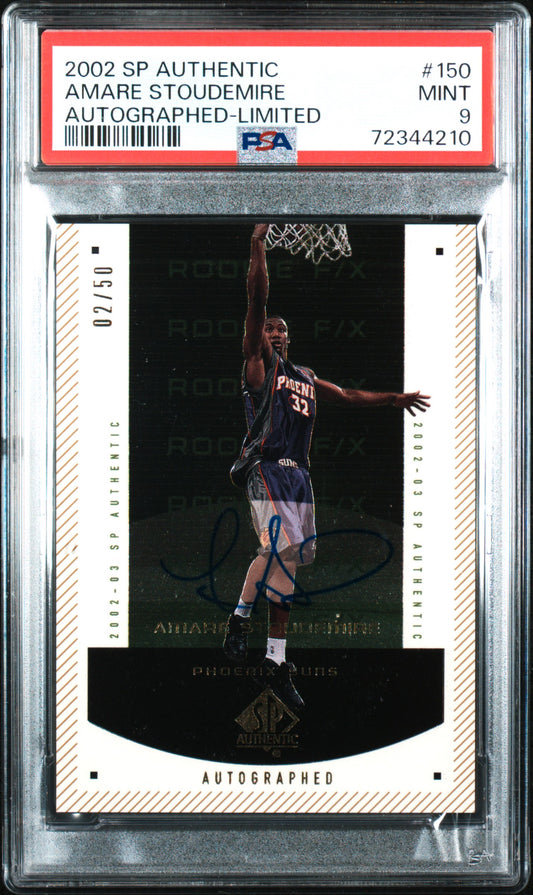 2002-03 SP AUTHENTIC AMARE STOUDEMIRE RC AUTO AUTOGRAPH #150 ROOKIE PSA 9 /50