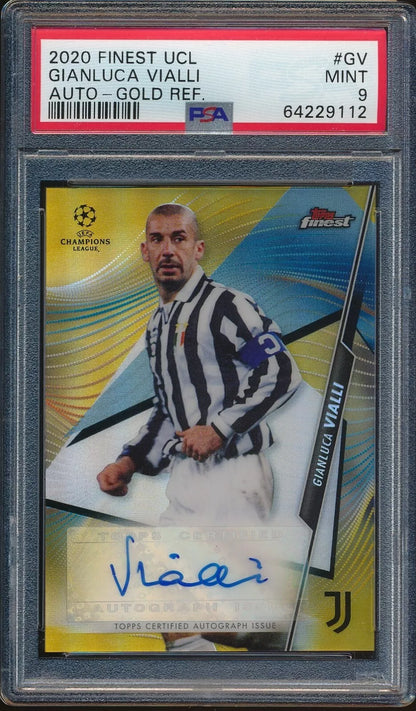 2020-21 Topps Finest UCL Gold Refractor /25 Gianluca Vialli #FA-GV Auto PSA 9