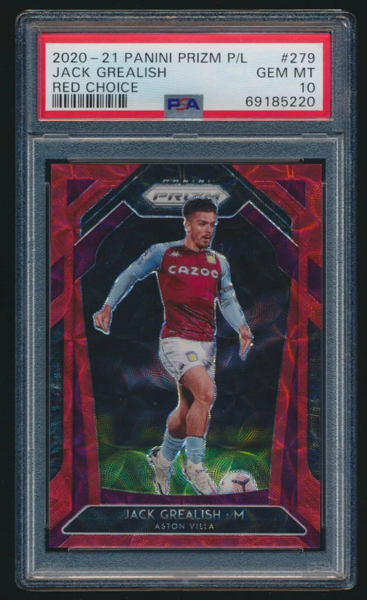 2020-21 panini prizm Red Choice jack grealish #279 PSA 10 POP 1 Aston Villa /29