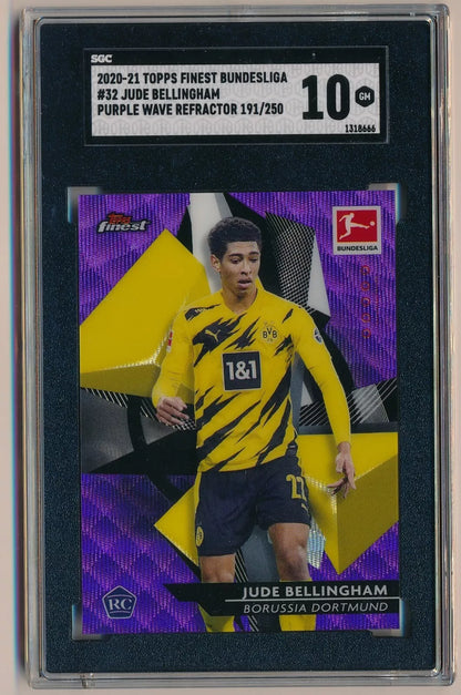 2020-21 Topps Finest Bundesliga Jude Bellingham Purple Wave Ref RC /250 SGC 10 #32