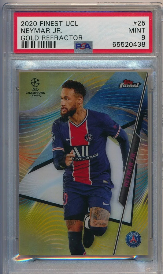 2020 Topps Finest UEFA Gold Refractor  Neymar Jr PSG /50 POP 2 PSA 9 Brazil #25