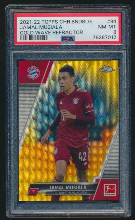 2021-22 Topps Chrome Bundesliga Jamal Musiala #84 Gold Wave /50 PSA 8 POP 1 Card