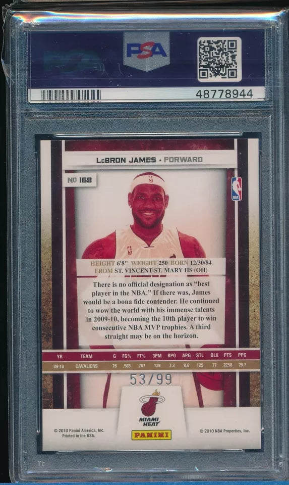 2009-2010 Panini Season Update LeBron James #168 Silver /99 PSA 9 1st MIami card