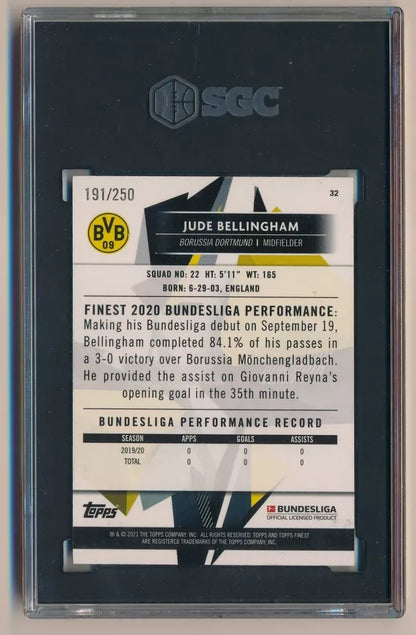 2020-21 Topps Finest Bundesliga Jude Bellingham Purple Wave Ref RC /250 SGC 10 #32