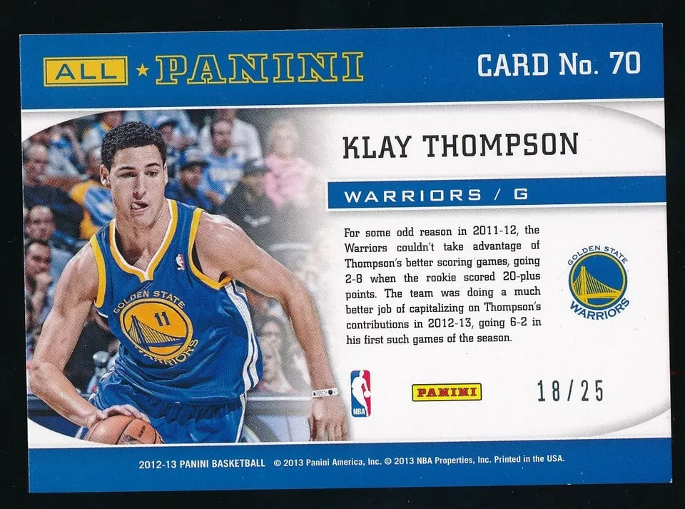 Klay Thompson 2012-13 All Panini Gold Rookie Card RC Golden State Warriors 18/25