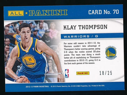 Klay Thompson 2012-13 All Panini Gold Rookie Card RC Golden State Warriors 18/25