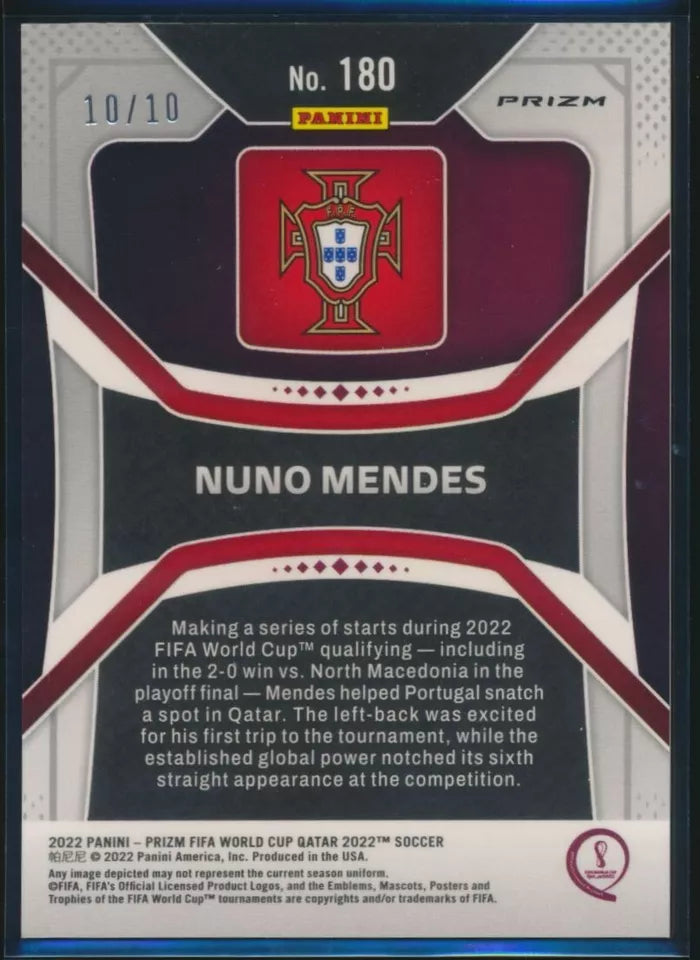 2022 Panini Prizm World Cup Qatar Gold Mojo Rookie Holo 10/10 Nuno Mendes #180