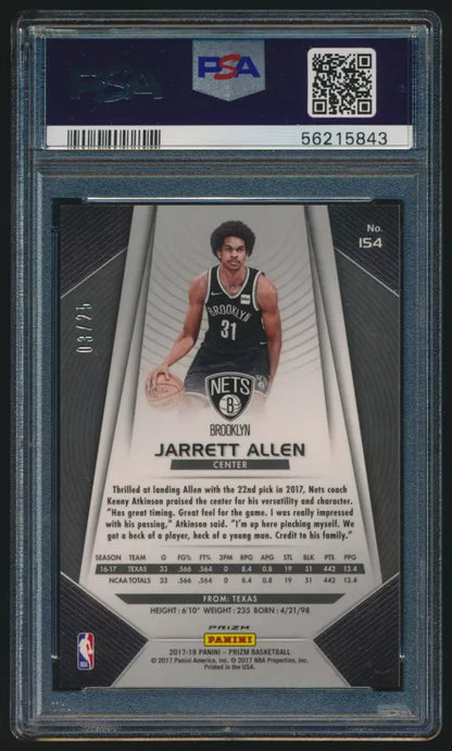 2017-18 Panini Mojo Prizm Refractor Jarrett Allen RC /25 PSA 10 POP 3 #154