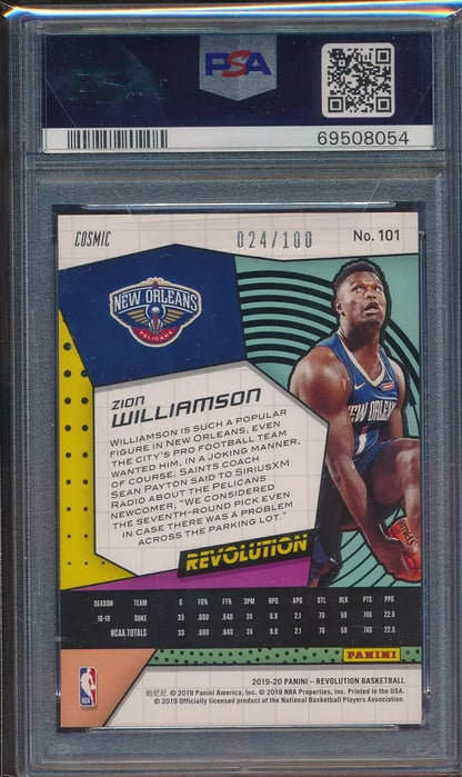 2019-2020 Panini Revolution ZION WILLIAMSON Rookie Cosmic 024/100 PSA 9 RC MINT