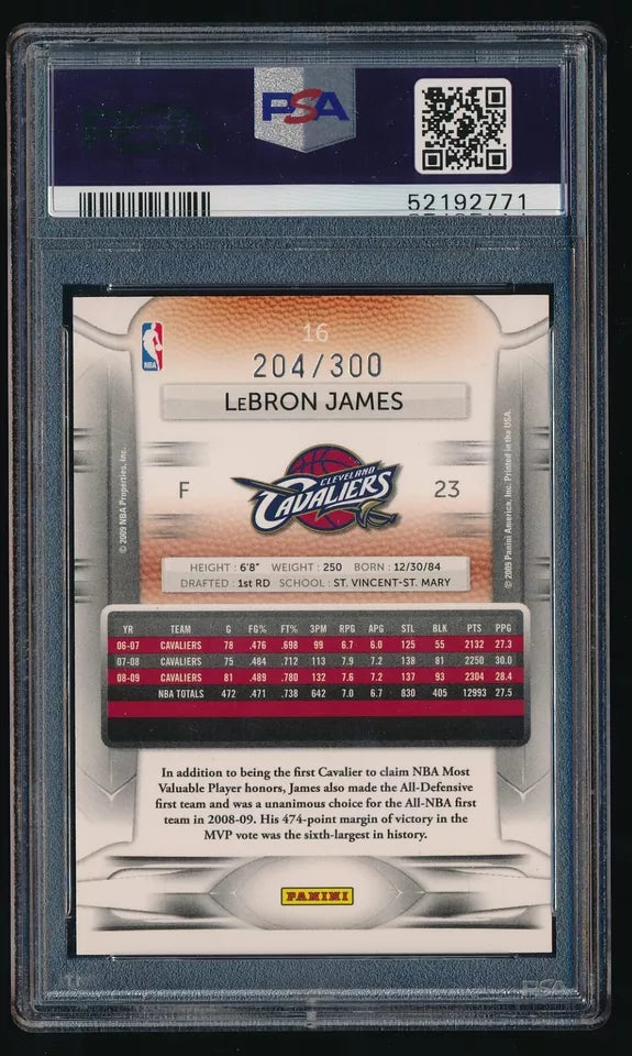 2009 Panini Prestige Lebron James Bonus Shots Orange /300 Cavaliers #16 PSA 10