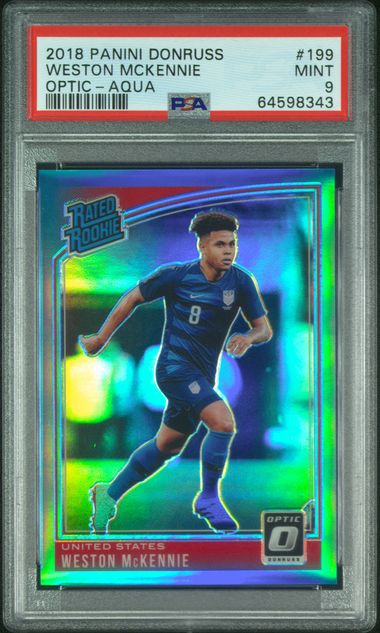 2018-19 Donruss Optic Rated Rookie Aqua Ref /149 PSA 9 USA #199 Weston McKennie