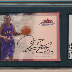 2000-2001 Fleer Tradition Autographics Muggsy Bogues Raptors NBA SGC 9 Auto 10