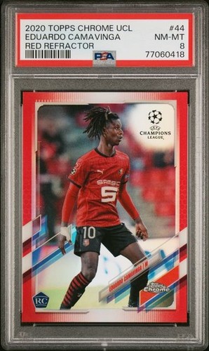 Eduardo Camavinga 2020-21 Topps Chrome UEFA RED Ref Rookie RC 01/10 PSA 8 #44