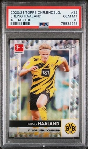2020 TOPPS CHROME Bundesliga #32 ERLING HAALAND X-FRACTOR 161/250 PSA 10 POP 32