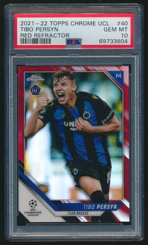 2021-22 Topps Chrome Sapphire UEFA Champions L #40 Tibo Persyn RED 01/10 PSA 10
