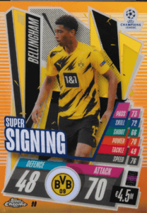 Jude Bellingham 2020-21 Topps Chrome Match Attax UCL and Europa League #90 Super Signing insert rookie card
